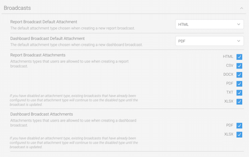 Broadcast attachment options in LANSA BI 9.14